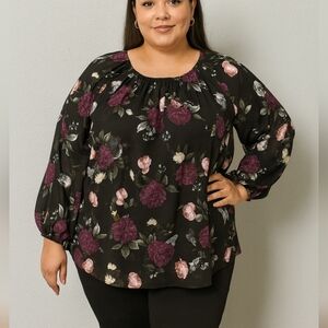Torrid Black and Purple Floral Women's Plus Shirt 4x